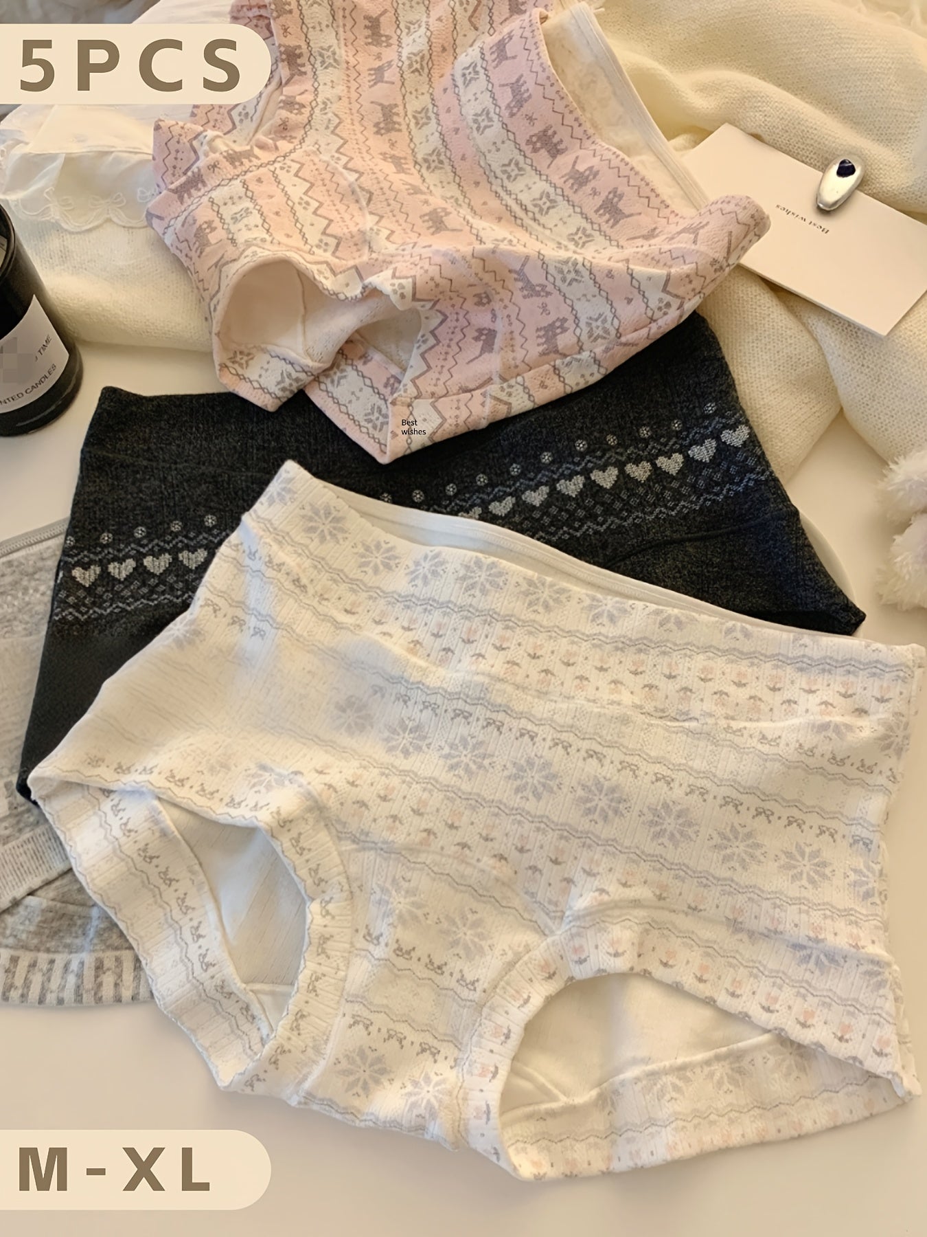 5pcs Fair Isle Style Sweet Panty