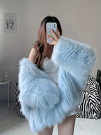 Large Hooded Faux Fox Fur Coat