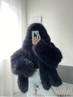 Large Hooded Faux Fox Fur Coat