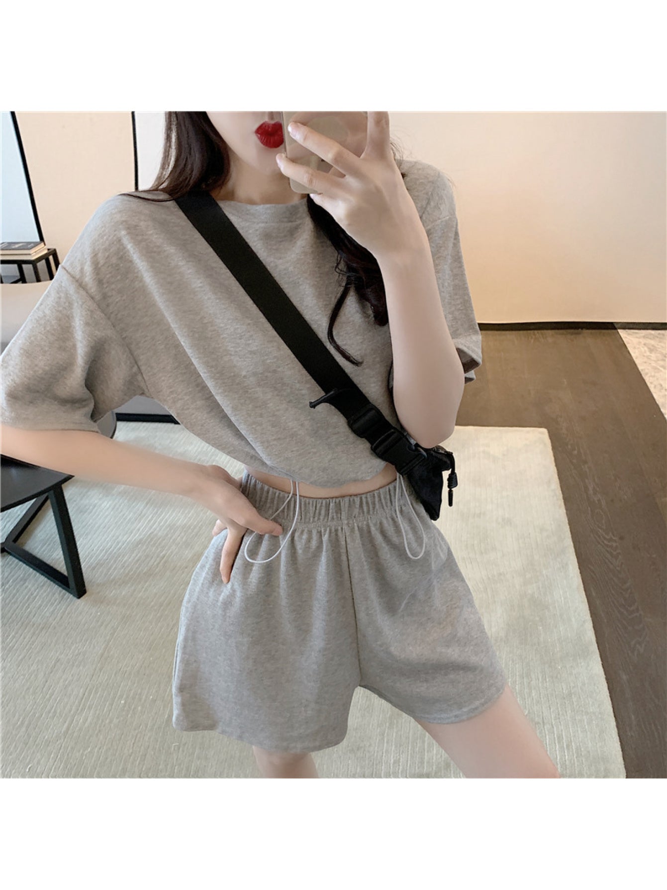Waist-cinching Loose Fit Wide-leg Pants Shorts Set