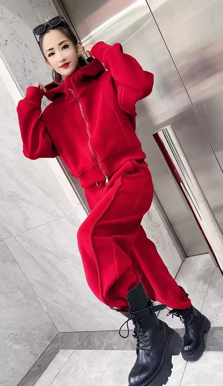 Two-Piece Fleece-Lined Thickened Winter Sweatshirt Set